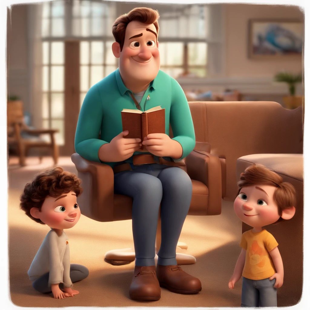 Uma disney/Pixar - Poster de filme inspirado com "Pastor": Introducing a 52-year-old Brazilian evangelical pastor, de pele escura, alto, com pouco cabelo e barba grisalha, Your body is neither thin nor fat, Wearing Light Blue Square Frame Glasses, com uma camisa azul. button on the left side a pocket and in the pocket the name Emissaries embroidered on the shirt. He has an open Bible and a flannel board talking about Jesus Christ, o Filho de Deus, with a group of children inside a church. A cena deve ser no estilo de arte digital distinto da Pixar, with a focus on character expressions, Vibrant color and detailed texture that are hallmarks of his animations.
