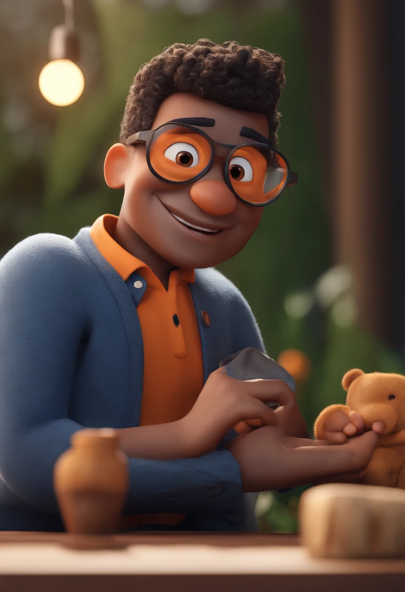 Cartoon character of a man with black glasses and a blue shirt, animation character, Caractere estilizado, animation style rendering, 3D estilizado, Arnold Maya render, 3 d render stylized, toon render keyshot, Personagem 3D, Personagem 3D, 3d rendering stylized, 3 d character render, personagem de desenho animado, Personagem de close up, Pose de personagem, (Estilo Pixar) (master part:1.2) (Bokeh) (best quality) (pele detalhada) (textura detalhada) (8k) (argila) (Cinematic lighting) (foco nítido