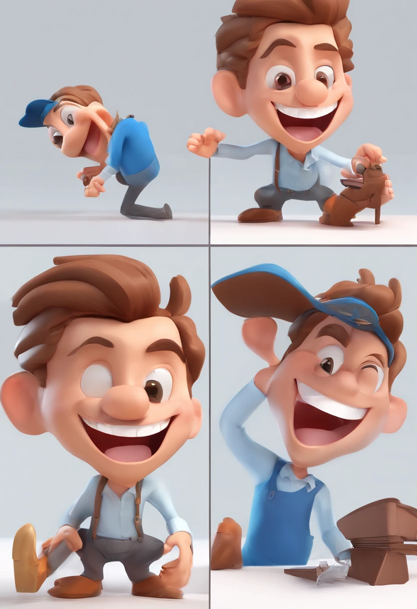 Smiling Man Illustration, sorriso insano, Homem de pele marrom com um sorriso gigante, happily smiling at the camera, sorriso atrevido, he's smiling, sorriso muito grande, Macho sorridente, foto de perfil headshot, rindo sorriso enorme, desenhando no estilo de Arte 3D, c4d, fundo de cor branco puro, estilo disney, estilo pixar render ilustracao Super Detalhe, 8k