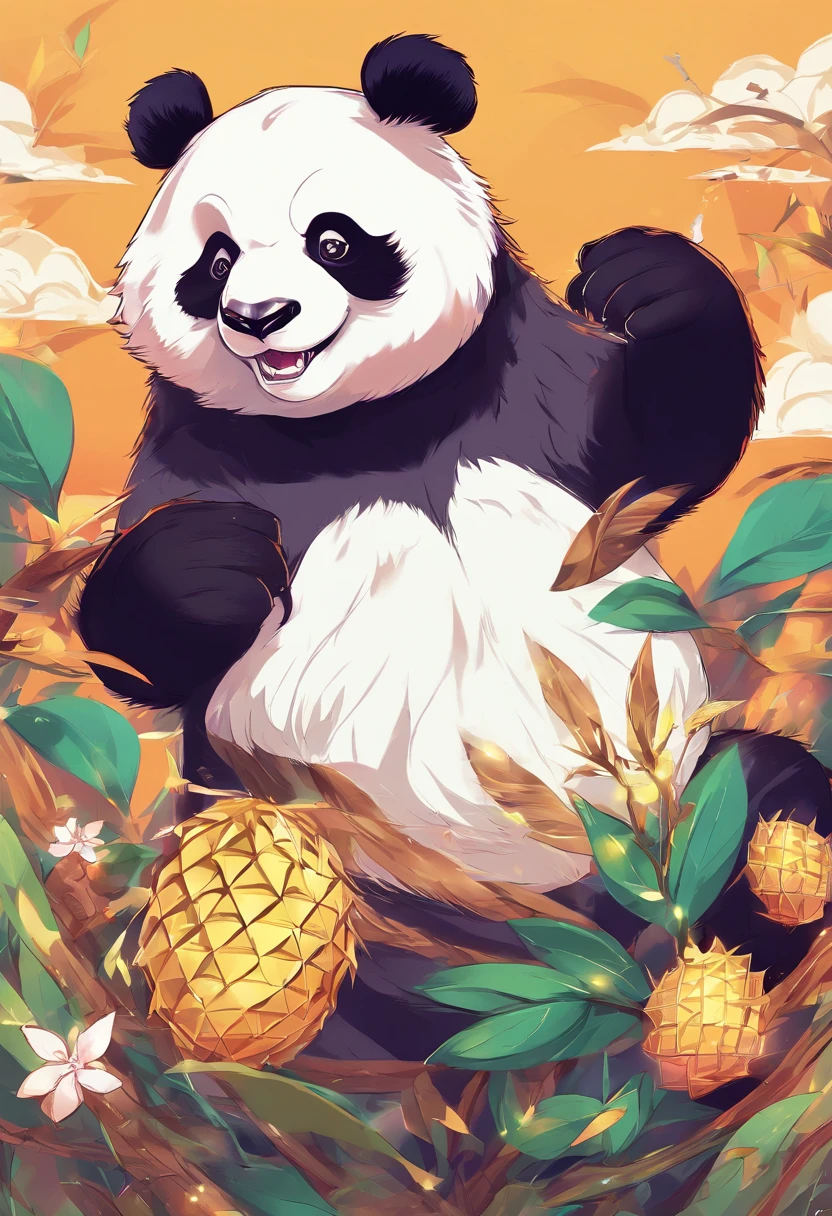 An anime scene with a giant panda as the main character roaring and showing great power., The background is a full moon.。, There are bamboo fighting groups in many areas.，Trends on CGSTATION, Beautiful artistic illustration, Drake-style digital art details,  Fantasy anime illustration, Guviz-style artwork, Digital illustration of the poster logo, by Yang J, Durian in different regions, There were also gold and silver coins that flew all over the region.. pixiv contest winner, trends on ArtStation Pixiv, Brand product logo 5 stars, Bamboo business, fantasy, The dark side,