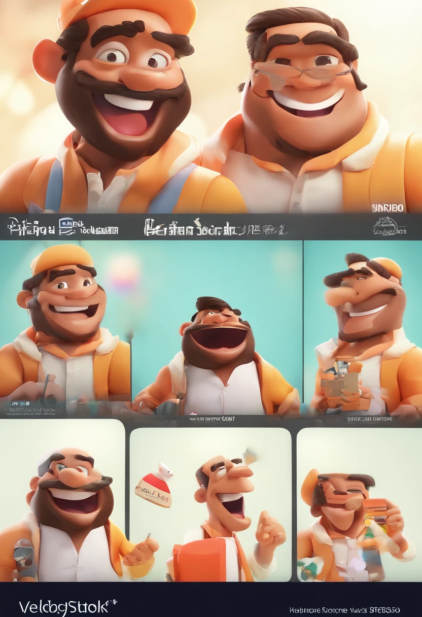 Smiling Man Illustration, sorriso insano, Homem de pele marrom com um sorriso gigante, happily smiling at the camera, sorriso atrevido, he's smiling, sorriso muito grande, Macho sorridente, foto de perfil headshot, rindo sorriso enorme, desenhando no estilo de Arte 3D, c4d, fundo de cor branco puro, estilo disney, estilo pixar render ilustracao Super Detalhe, 8k