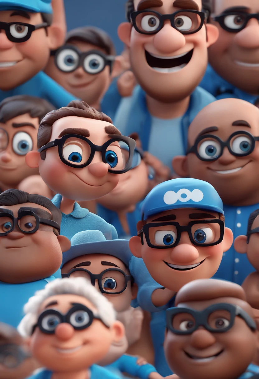 Cartoon character of a man with black glasses and a blue shirt, animation character, Caractere estilizado, animation style rendering, 3D estilizado, Arnold Maya render, 3 d render stylized, toon render keyshot, Personagem 3D, Personagem 3D, 3d rendering stylized, 3 d character render, personagem de desenho animado, Personagem de close up, Pose de personagem, (Estilo Pixar) (master part:1.2) (Bokeh) (best quality) (pele detalhada) (textura detalhada) (8k) (argila) (Cinematic lighting) (foco nítido