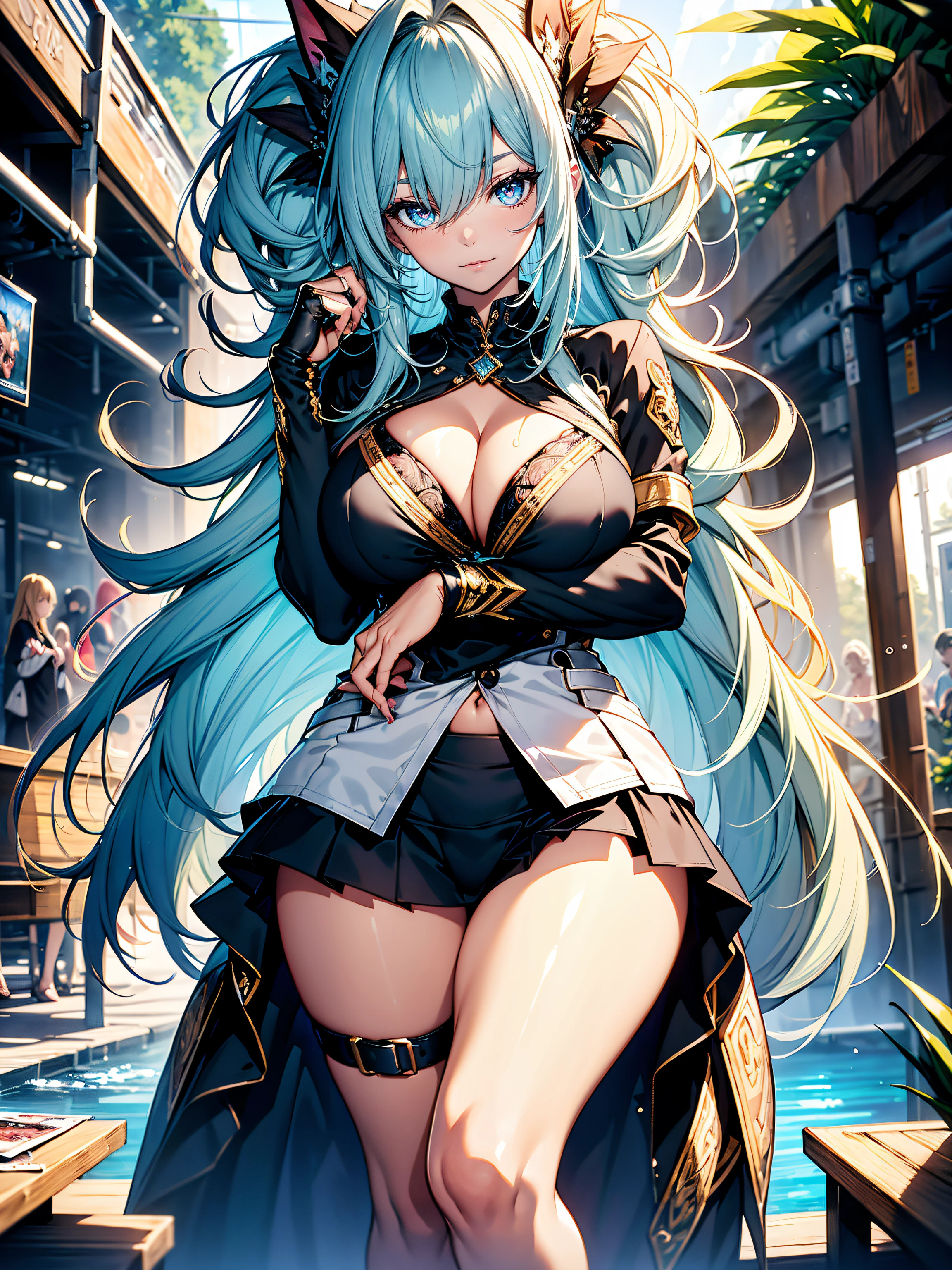 ((Fashion Show:1.3)),hiquality, hight resolution, ultra-detailliert, high-level image quality, hightquality, anime illustrated, (finely detailed beautiful eye: 1.2), Detailed eye depiction, (finely detailed  eyes and detailed face:1.3), (extremely details CG, Best Shadow:1.1), Depth of field and blur, (Perfect Detail: 1.1) , digitial illustration, Enamel Art, Center, Watercolor painting, art  stations, concept-art, character sheets, Lightning Wave, beautiful anime watercolors, Vibrant colors, Sharp Focus, art by:hyung tae kim, Fine detail, intricate detailes, highleg, Bikini Suit, Colossal tits, gargantuan butt、Curvaceous body, Detailed eye depiction, Vibrant colors, Sharp Focus, kneeking、(((spread legswide)))、realistic skin textures、Whip body、Tight miniskirt outfit、from below looking up、Panchira、Bite、The bikini、highleg、Ahegao,Watching fish in the aquarium, Pointing, wondrous