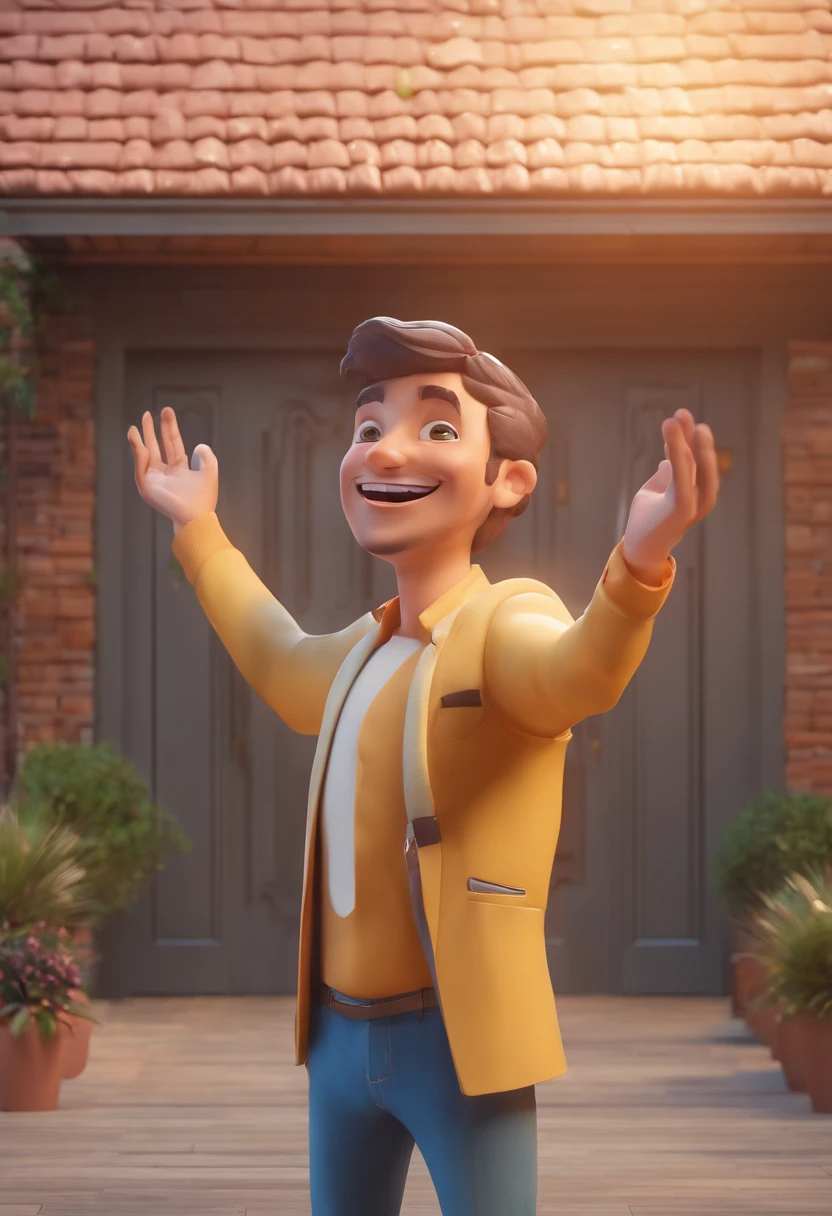 Smiling Man Illustration, A HOUSE FLASHING WITH OPEN ARMS