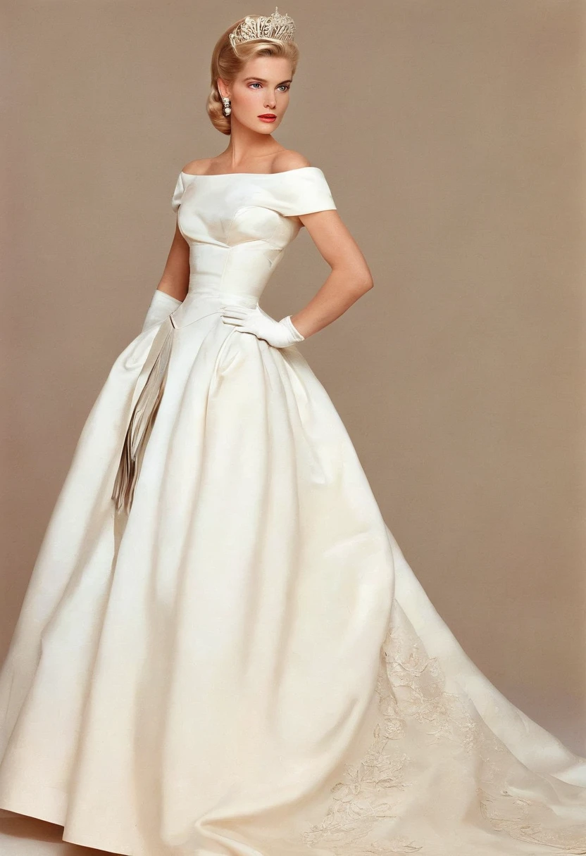 1980s style, Grace Kelly's royal wedding dress updated for the late 1980's with a Cinderella aesthetic