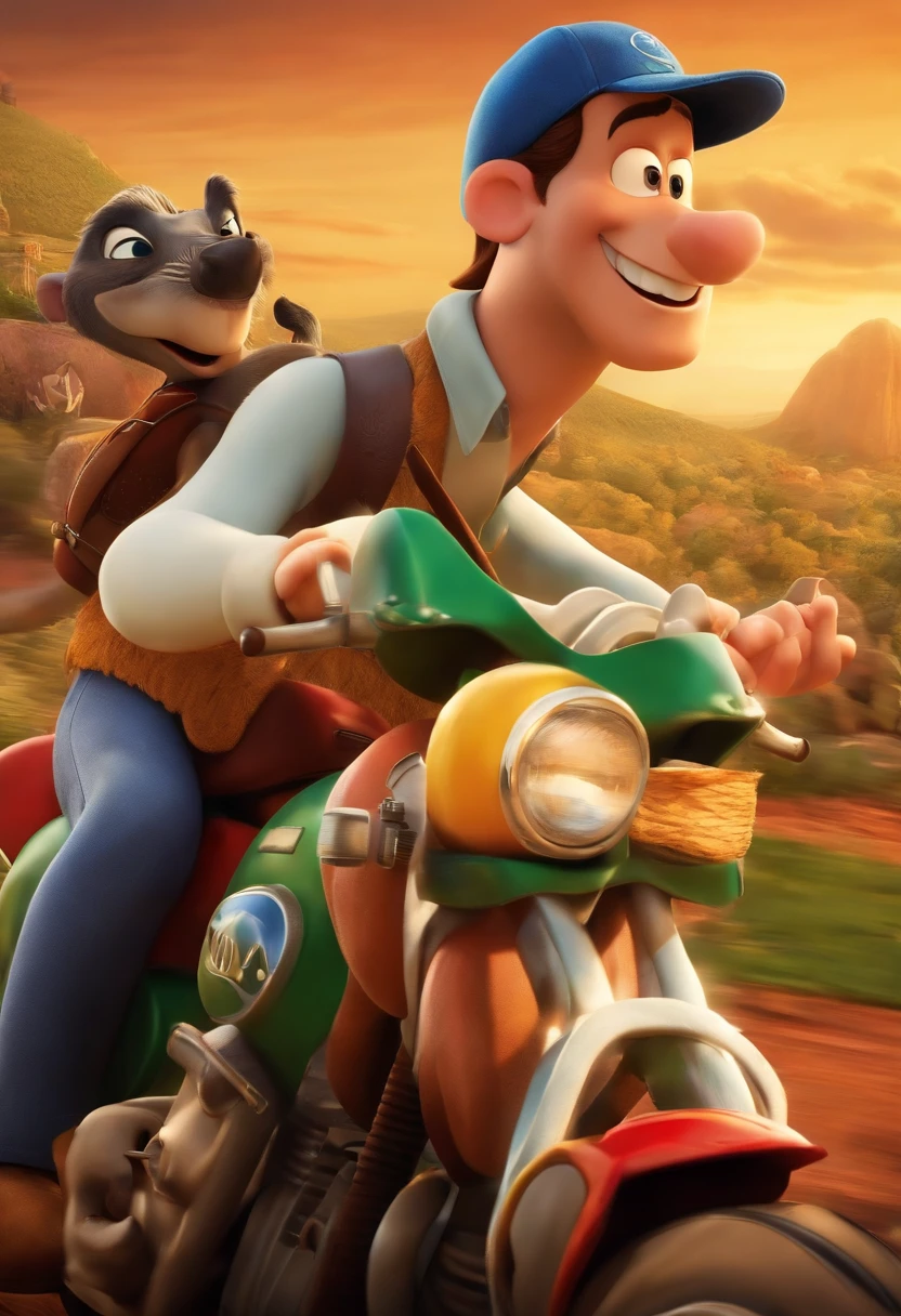 cartaz ao estilo filme da disney pixar, melhor qualidade e renderizado 3d, de um rapaz bonito e elegante. the name of the movie is wild rider