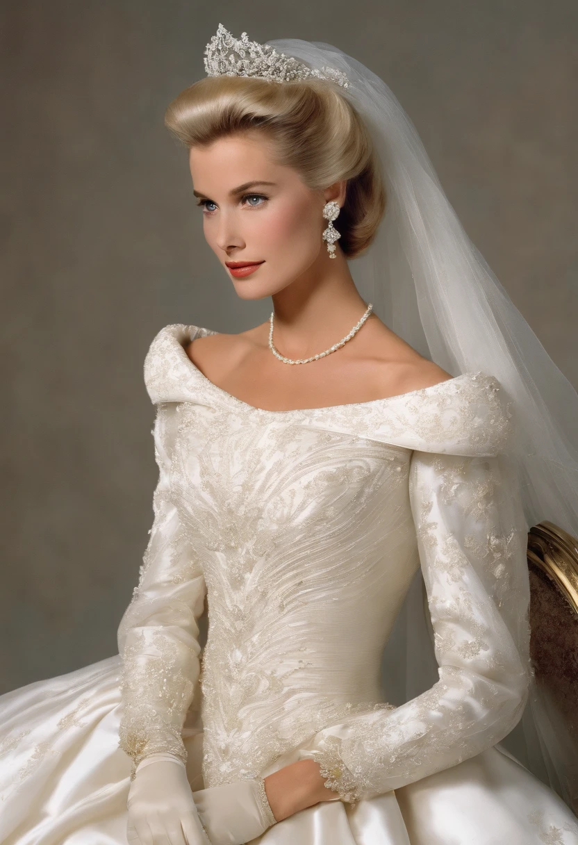 1980s style, Grace Kelly's royal wedding dress updated for the late 1980's with a Cinderella aesthetic
