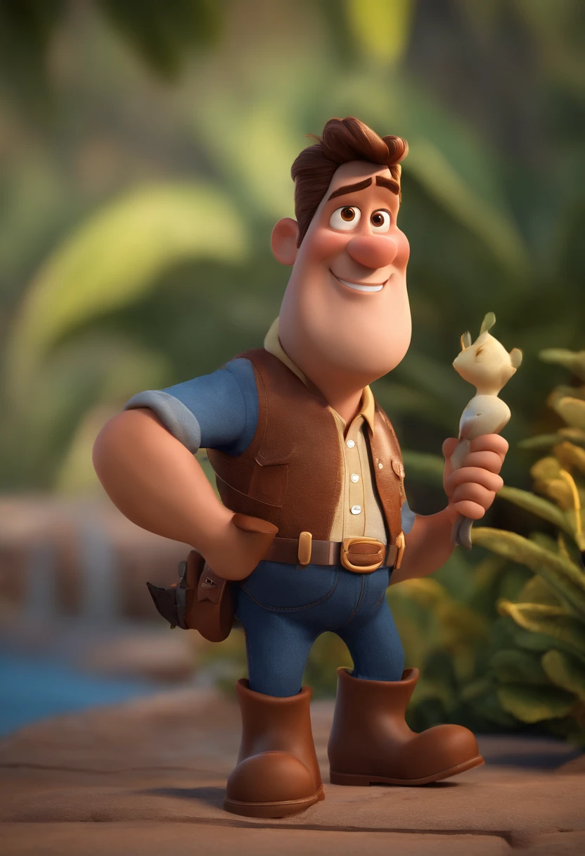 personagem dos desenhos animados de um homem loiro com barba com chapeu coco com terno preto e uma camisa azul, animation character, Caractere estilizado, animation style rendering, 3D estilizado, Arnold Maya render, 3 d render stylized, toon render keyshot, Personagem 3D, Personagem 3D, 3d rendering stylized, 3 d character render, personagem de desenho animado, Personagem de close up, Pose de personagem, (Estilo Pixar) (master part:1.2) (Bokeh) (best quality) (pele detalhada) (textura detalhada) (8k) (argila) (Cinematic lighting) (foco nítido