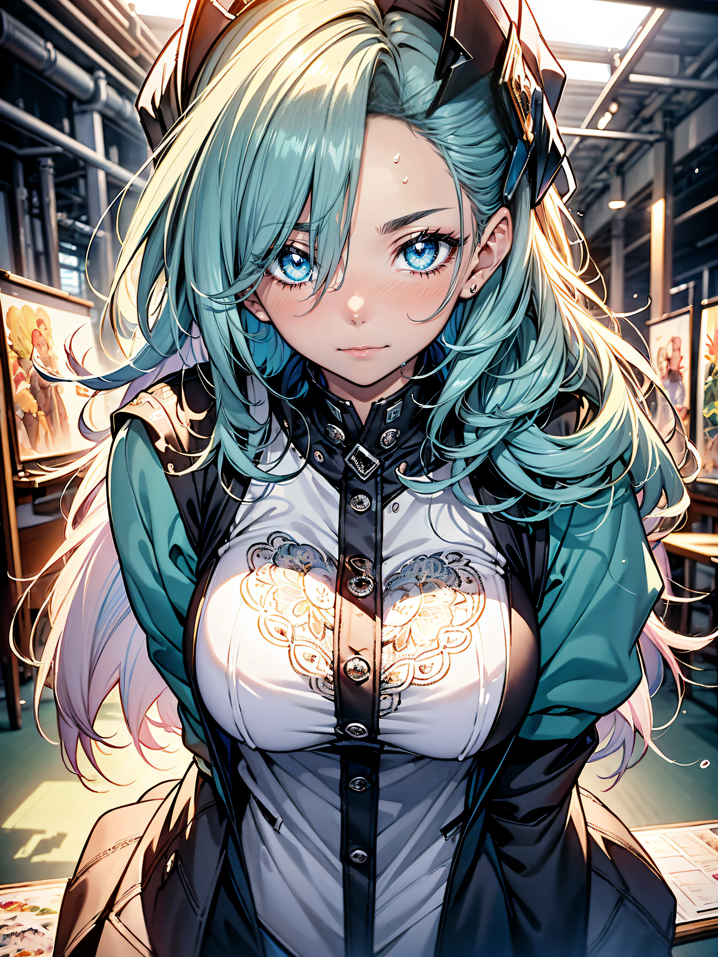 ((Fashion Show:1.3)),hiquality, hight resolution, ultra-detailliert, high-level image quality, hightquality, anime illustrated, (finely detailed beautiful eye: 1.2), Detailed eye depiction, (finely detailed eyes and detailed face:1.3), (extremely details CG, Best Shadow:1.1), Depth of field and blur, (Perfect Detail: 1.1) , digitial illustration, Enamel Art, Center, Watercolor painting, art stations, concept-art, character sheets, Lightning Wave, beautiful anime watercolors, Vibrant colors, Sharp Focus, art by:hyung tae kim, Fine detail, intricate detailes, Curvaceous body, Detailed eye depiction, Vibrant colors, ,Relieved look after riding a roller coaster, Hugging, Wipe sweat