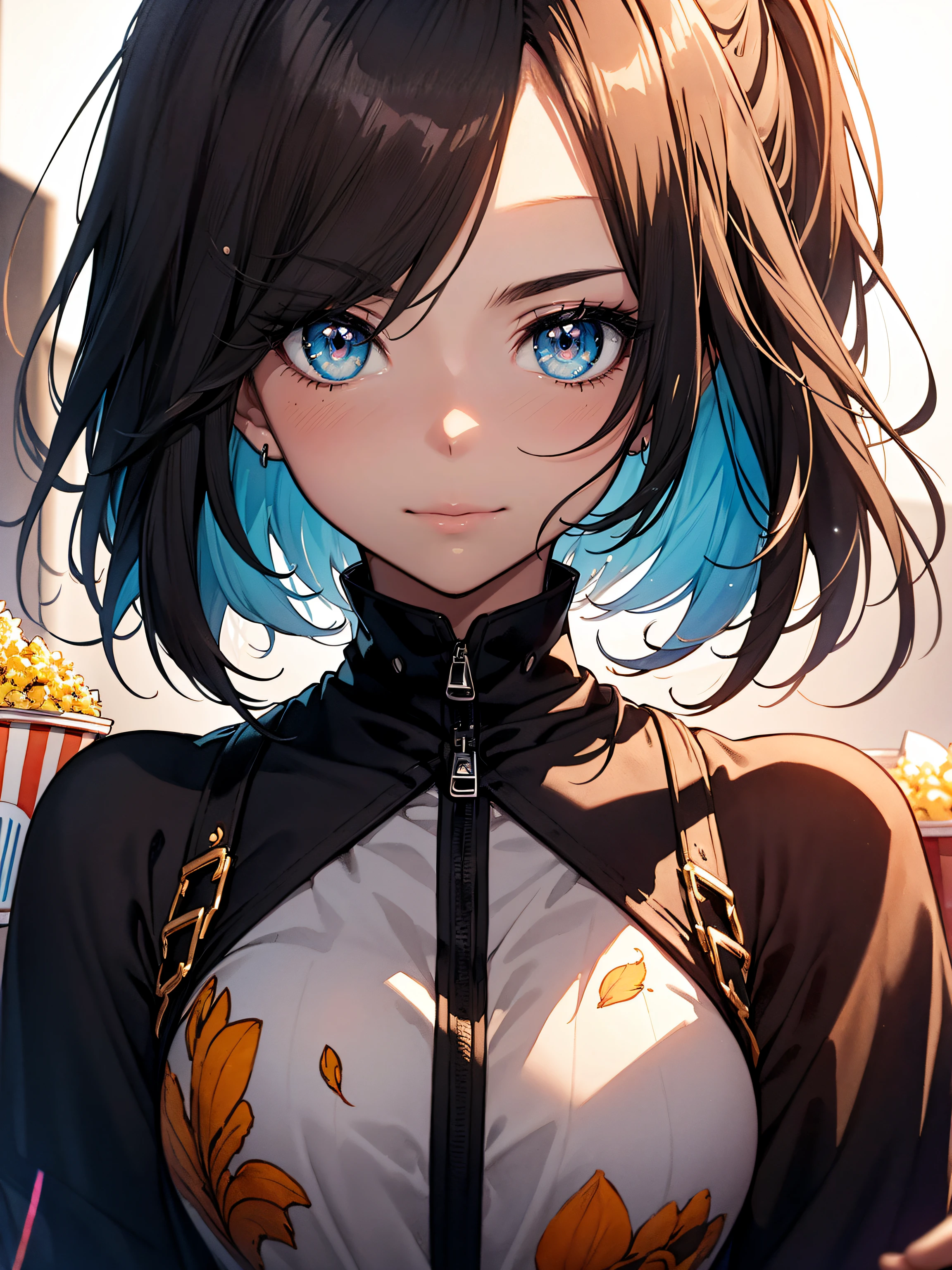 ((Fashion Show:1.3)),hiquality, hight resolution, ultra-detailliert, high-level image quality, hightquality, anime illustrated, (finely detailed beautiful eye: 1.2), Detailed eye depiction, (finely detailed eyes and detailed face:1.3), (extremely details CG, Best Shadow:1.1), Depth of field and blur, (Perfect Detail: 1.1) , digitial illustration, Enamel Art, Center, Watercolor painting, art stations, concept-art, character sheets, Lightning Wave, beautiful anime watercolors, Vibrant colors, Sharp Focus, art by:hyung tae kim, Fine detail, intricate detailes, Curvaceous body, Detailed eye depiction, Vibrant colors,Eat popcorn, Share a bite, Put it on your cheeks