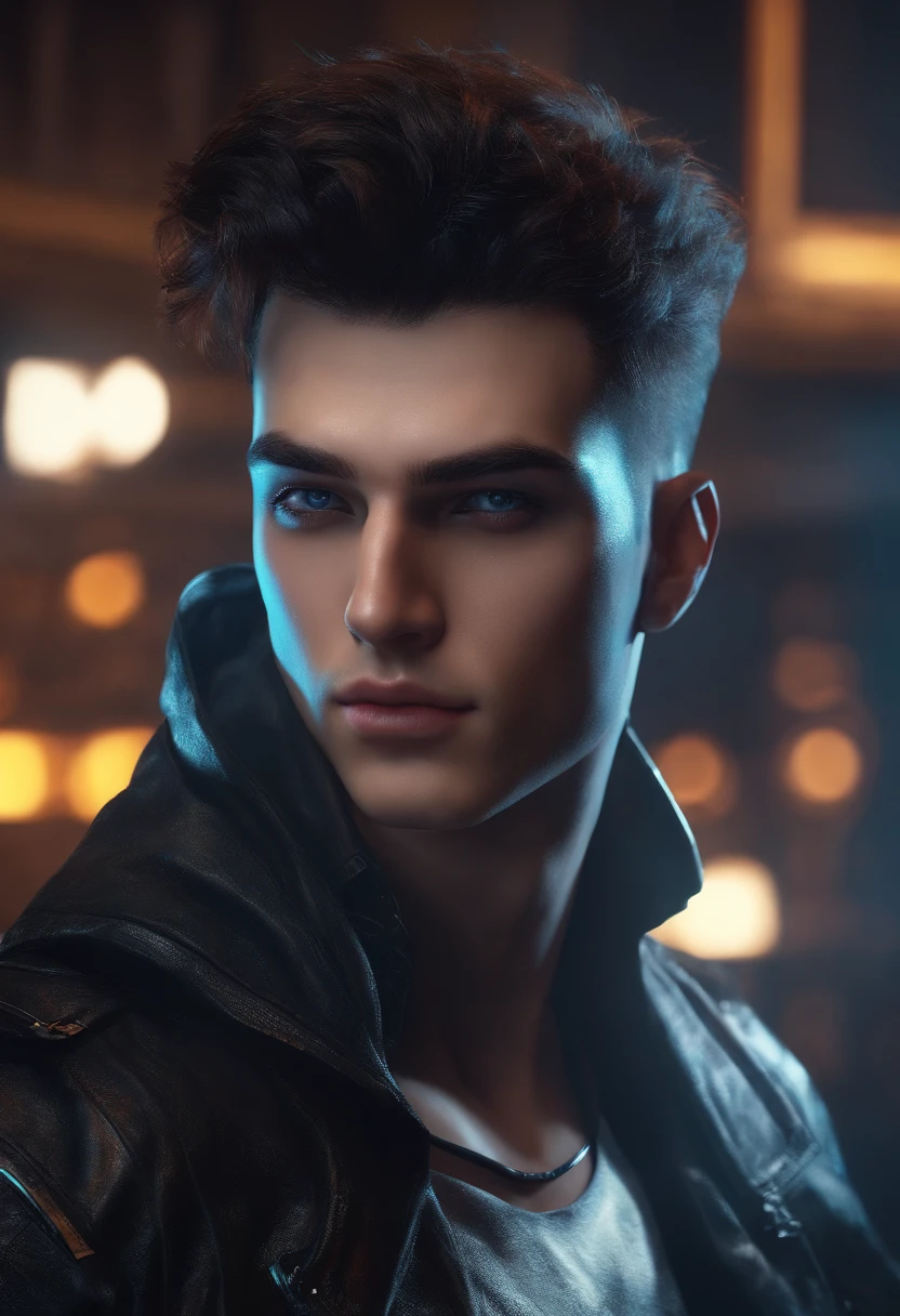 Change background cyberpunk handsome boy ultra .realistic face. 8k .