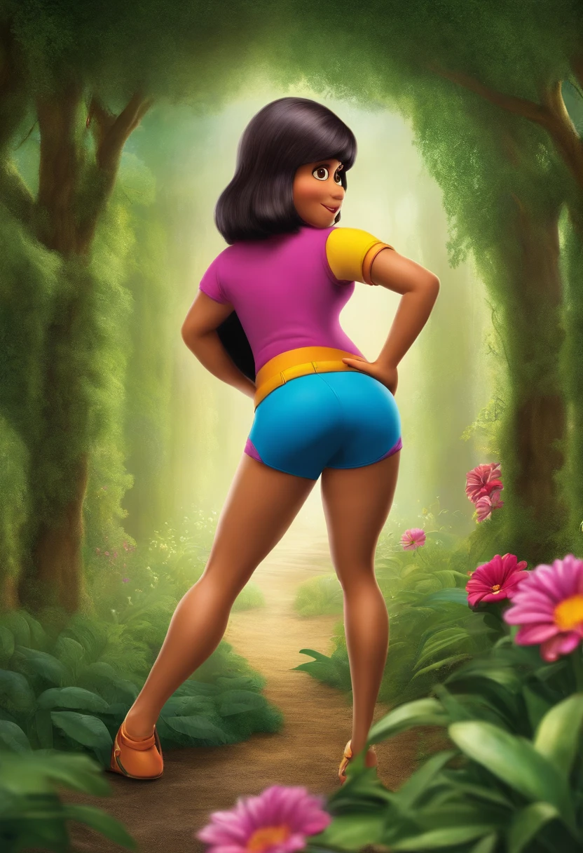 Dora the explorer, adult aged, thick body, bending over, with big butt