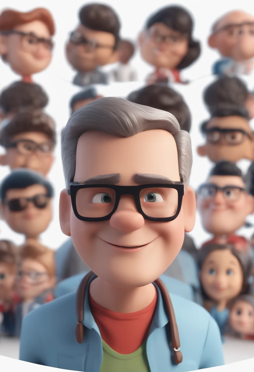 Cartoon character of a man with black glasses and a blue shirt, animation character, Caractere estilizado, animation style rendering, 3D estilizado, Arnold Maya render, 3 d render stylized, toon render keyshot, Personagem 3D, Personagem 3D, 3d rendering stylized, 3 d character render, personagem de desenho animado, Personagem de close up, Pose de personagem,  (Estilo Pixar) (master part:1.2) (Bokeh) (best quality) (pele detalhada) (textura detalhada) (8k) (argila) (Cinematic lighting) (foco nítido