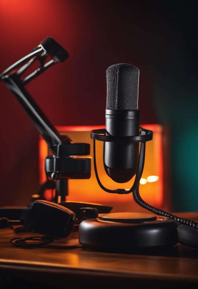 Create a podcast studio image where the host is a toy top