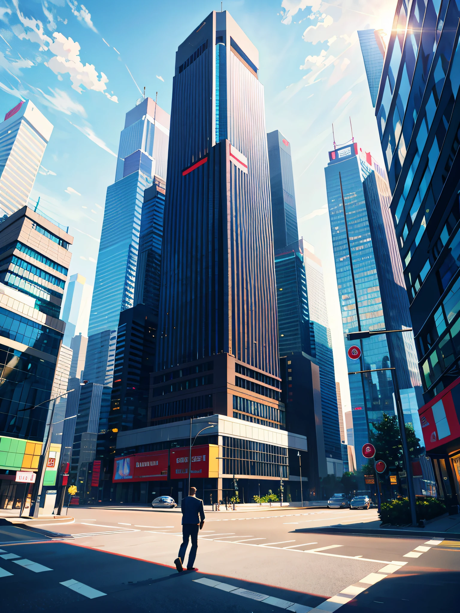 High resolution, Highest Quality, Illustrations, Super Detail, Ultra-modern commercial skyscraper, corporate offices