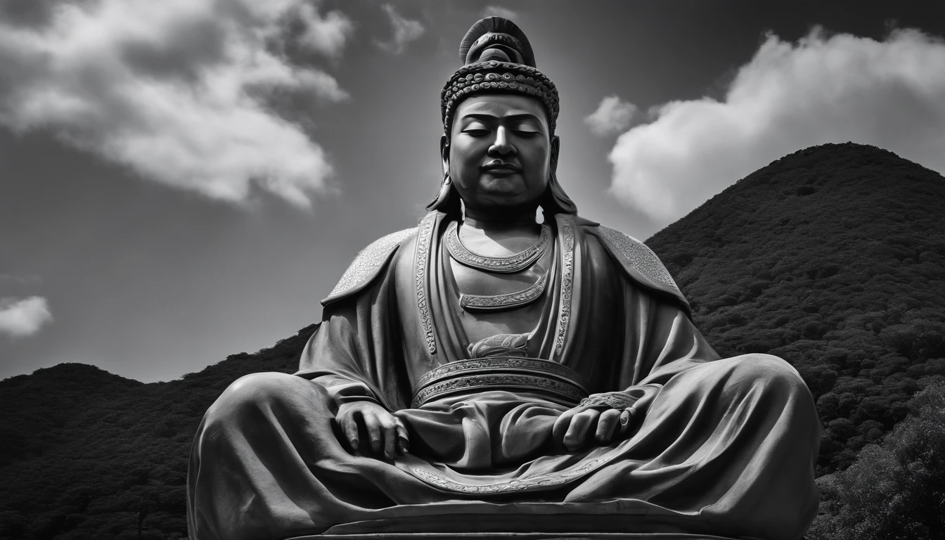 una estatua de retrato del estoico Sun Tzu en blanco y negro 4K,cara lateral, Super realistic wallpaper