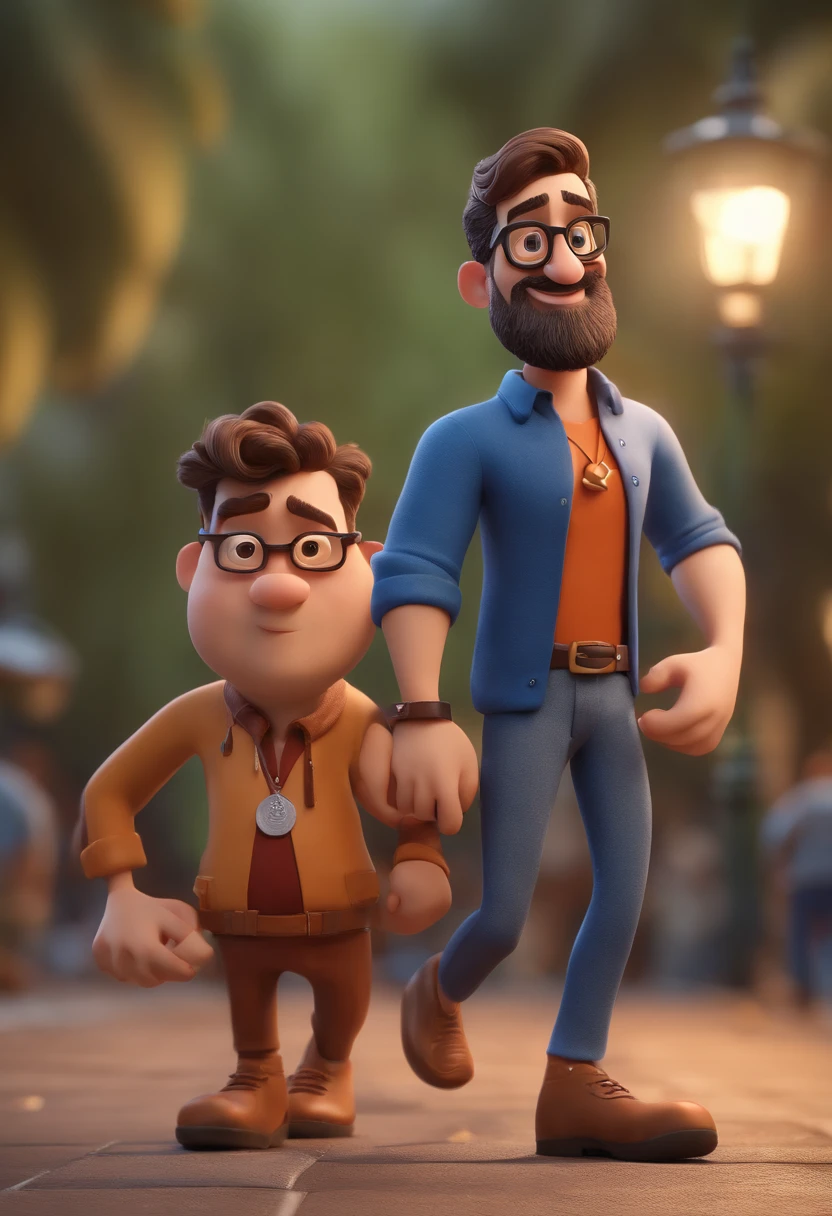 Cartoon character of a man with beard and black glasses and a blue shirt, animation character, Caractere estilizado, animation style rendering, 3D estilizado, Arnold Maya render, 3 d render stylized, toon render keyshot, Personagem 3D, Personagem 3D, 3d rendering stylized, 3 d character render, personagem de desenho animado, Personagem de close up, Pose de personagem,  (Estilo Pixar) (master part:1.2) (Bokeh) (best quality) (pele detalhada) (textura detalhada) (8k) (argila) (Cinematic lighting) (foco nítido
