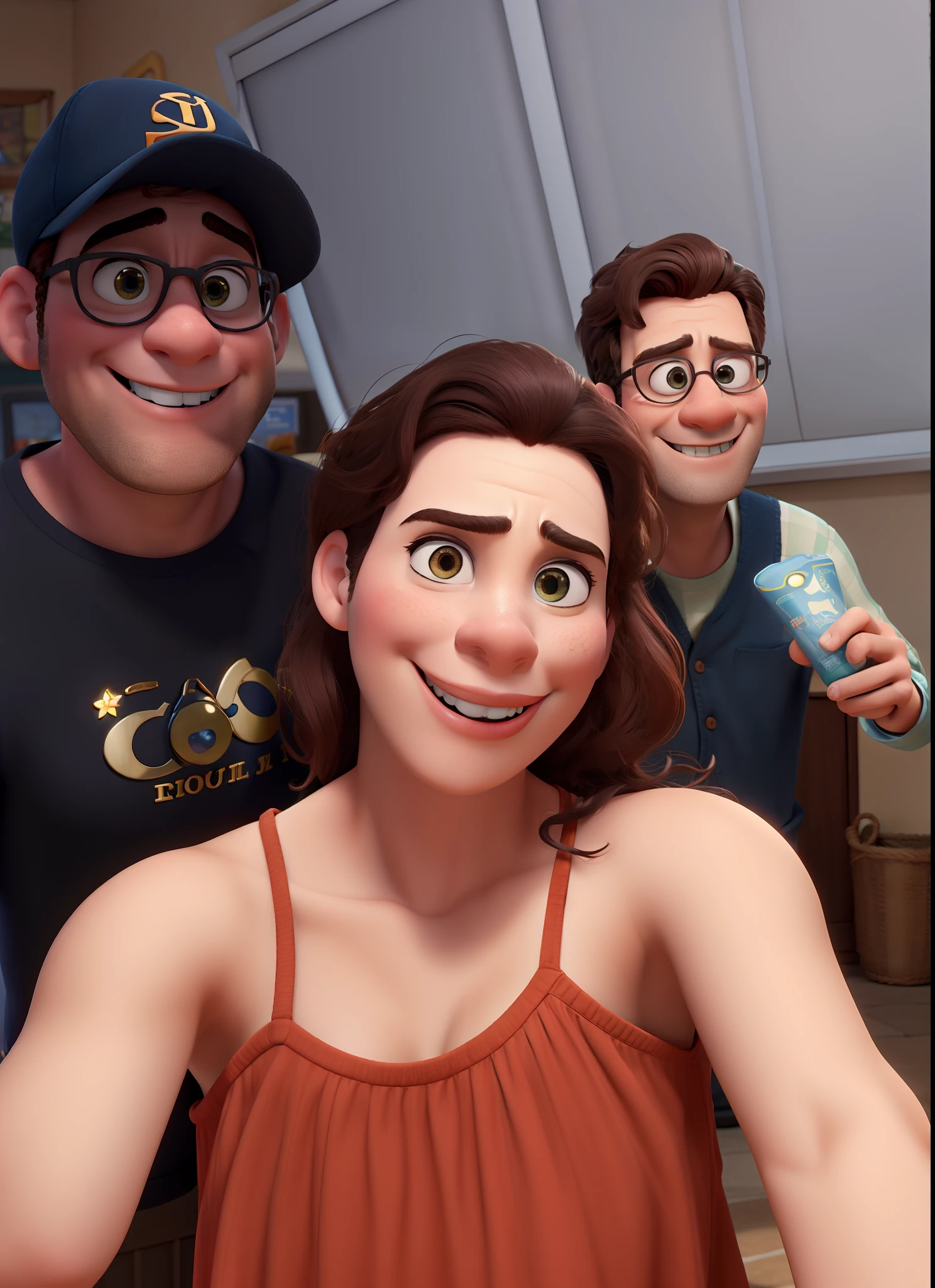 Um homem e duas mulheres no estilo Disney/Pixar em alta qualidade, melhor qualidade.