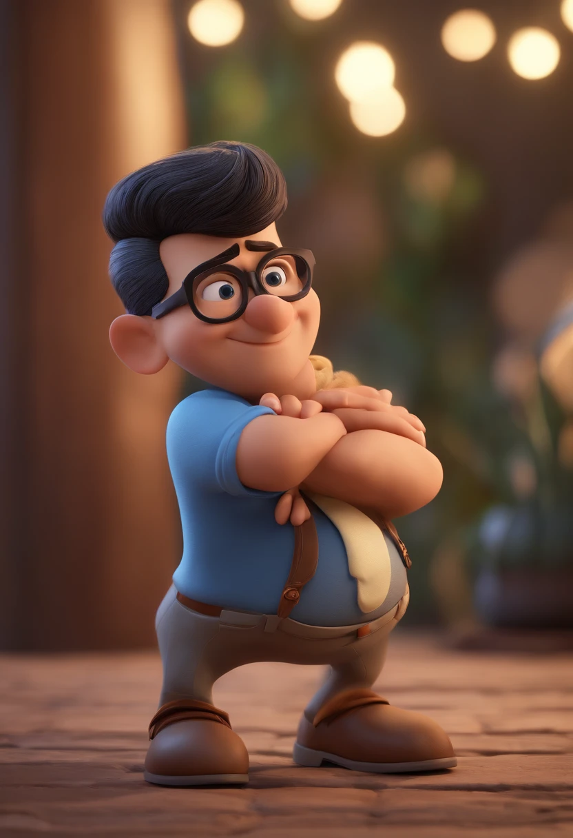 Cartoon character of a man with black glasses and a blue shirt, animation character, Caractere estilizado, animation style rendering, 3D estilizado, Arnold Maya render, 3 d render stylized, toon render keyshot, Personagem 3D, Personagem 3D, 3d rendering stylized, 3 d character render, personagem de desenho animado, Personagem de close up, Pose de personagem,  (Estilo Pixar) (master part:1.2) (Bokeh) (best quality) (pele detalhada) (textura detalhada) (8k) (argila) (Cinematic lighting) (foco nítido