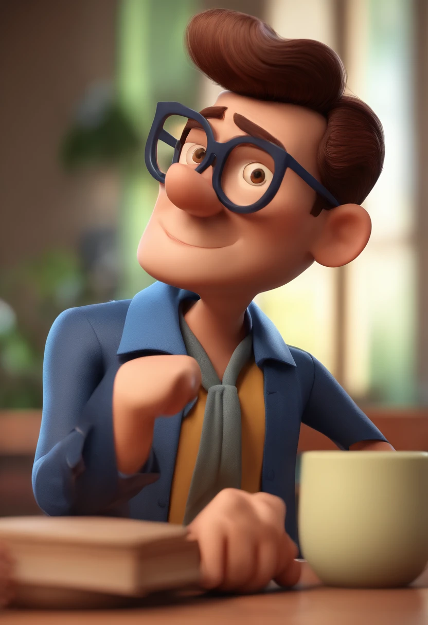 Cartoon character of a man with black glasses and a blue shirt, animation character, Caractere estilizado, animation style rendering, 3D estilizado, Arnold Maya render, 3 d render stylized, toon render keyshot, Personagem 3D, Personagem 3D, 3d rendering stylized, 3 d character render, personagem de desenho animado, Personagem de close up, Pose de personagem, (Estilo Pixar) (master part:1.2) (Bokeh) (best quality) (pele detalhada) (textura detalhada) (8k) (argila) (Cinematic lighting) (foco nítido