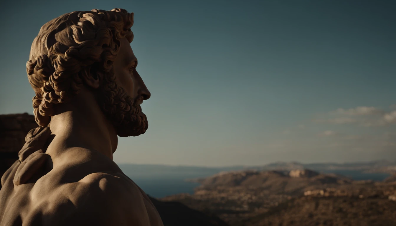 Stock Gricki Stoic
which is the Greek historical status with
Hercules profile muscles
Cinematic 8k and dark background
