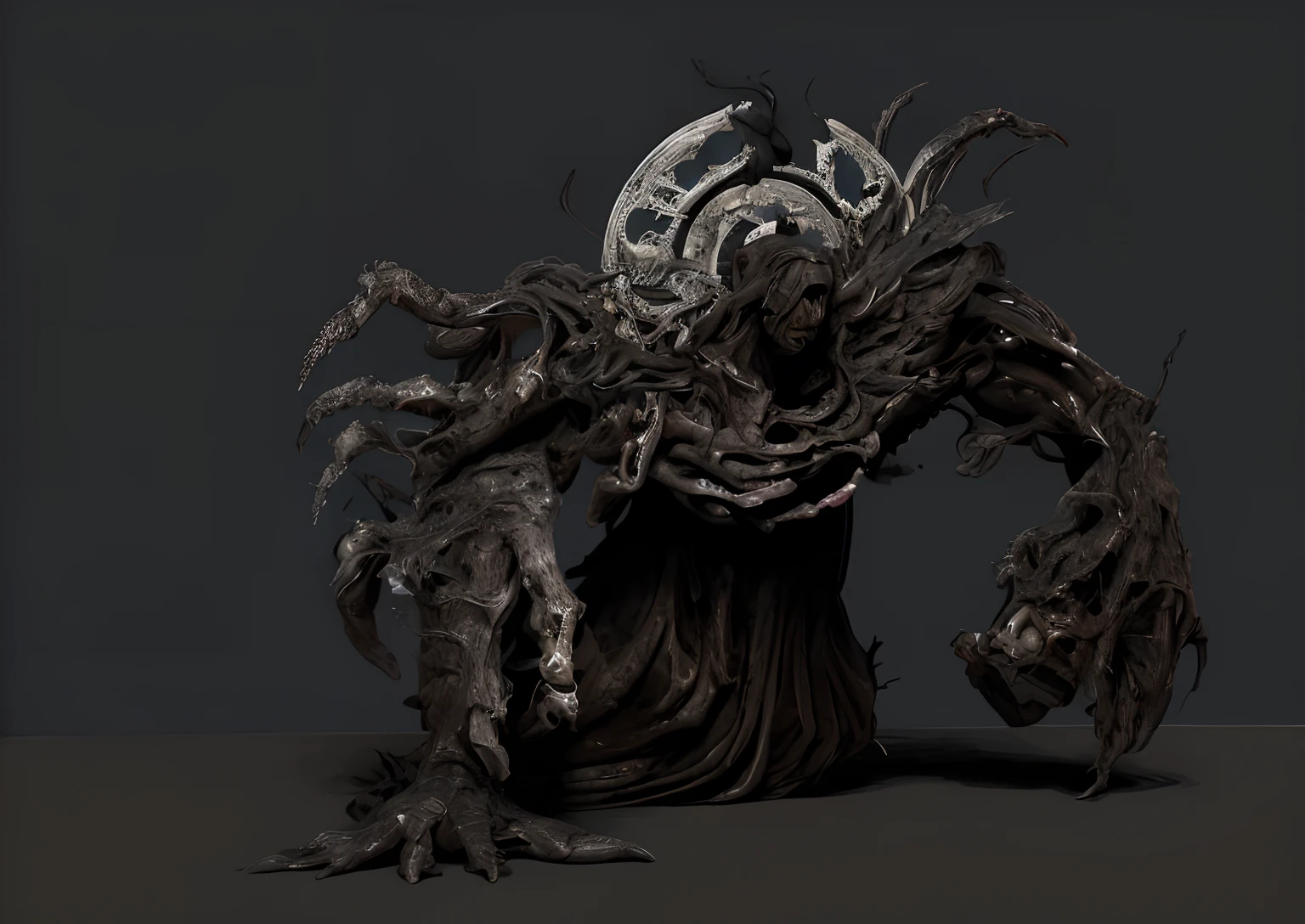 a monstrous creature made of a black alien fungus and flesh with a metal halo adorned around its head, deformed angel, fallen titan, ultra detailed photography of a monster from Silent Hill, horror instaport style, horror film, cinema style, prime art, 8k, perfect compositio, Beautiful detailed intricate octane render trend in ArtStation, 8k art photography, photorealistic conceptual art, Perfect cinematic light soft natural volumetric, Chiaroscuro, award-winning photography, masterpiece, oil on the canvas, Raphael, Caravaggio , Greg Rutkowski, Beeple, Beksinski, Giger, marvelous designer substance, realistic skin color, Mayan 8 mil, Realistic 3d Character, highly detailed face, Dishonored style, Disco Elysium Character, Art style of Cédric Peyravernay