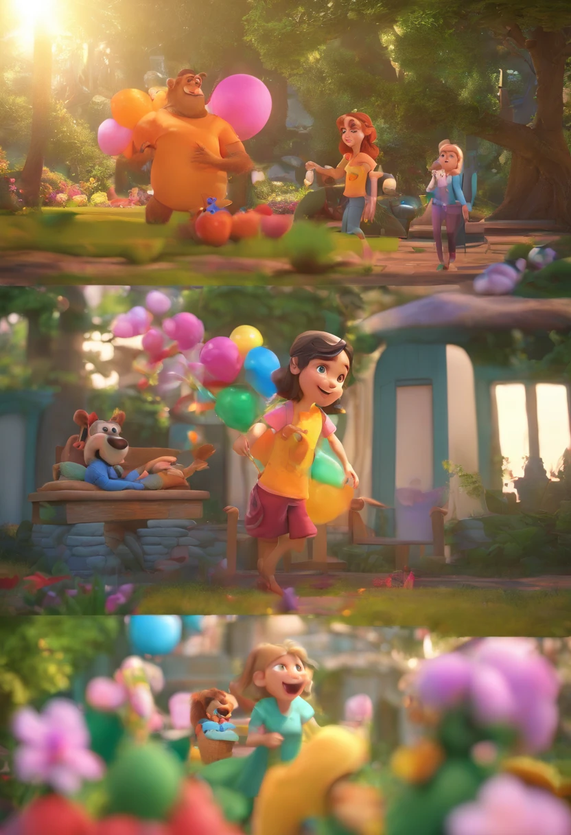 Estilo pixar: negro alto, Black-eyed holding your daughter's hand, Dark-eyed and in your other hand, 3D Poster,Disney, felizes.