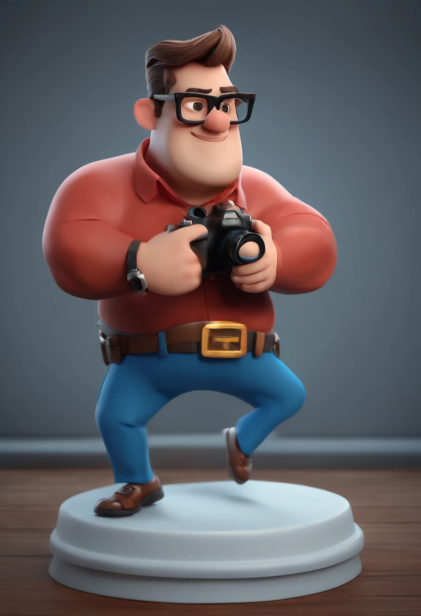 Cartoon character of a man wearing black glasses and a blue shirt, um personagem animado, Caractere estilizado, animation style rendering, 3D estilizado, Arnold Maya render, 3 d render stylized, toon render keyshot, Personagem 3D, Personagem 3D, 3d rendering stylized, 3 d character render, personagem de desenho animado, Personagem de close up, Pose de personagem, (Estilo Pixar) (master part:1.2) (Bokeh) (best quality) (pele detalhada) (textura detalhada) (8k) (argila) (Cinematic lighting) (foco nítido，Senta e vaza a parte superior do corpo