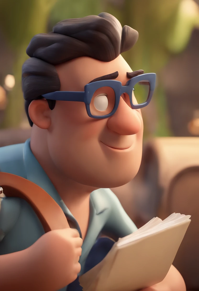 Cartoon character of a man wearing black glasses and a blue shirt, um personagem animado, Caractere estilizado, animation style rendering, 3D estilizado, Arnold Maya render, 3 d render stylized, toon render keyshot, Personagem 3D, Personagem 3D, 3d rendering stylized, 3 d character render, personagem de desenho animado, Personagem de close up, Pose de personagem, (Estilo Pixar) (master part:1.2) (Bokeh) (best quality) (pele detalhada) (textura detalhada) (8k) (argila) (Cinematic lighting) (foco nítido，Senta e vaza a parte superior do corpo