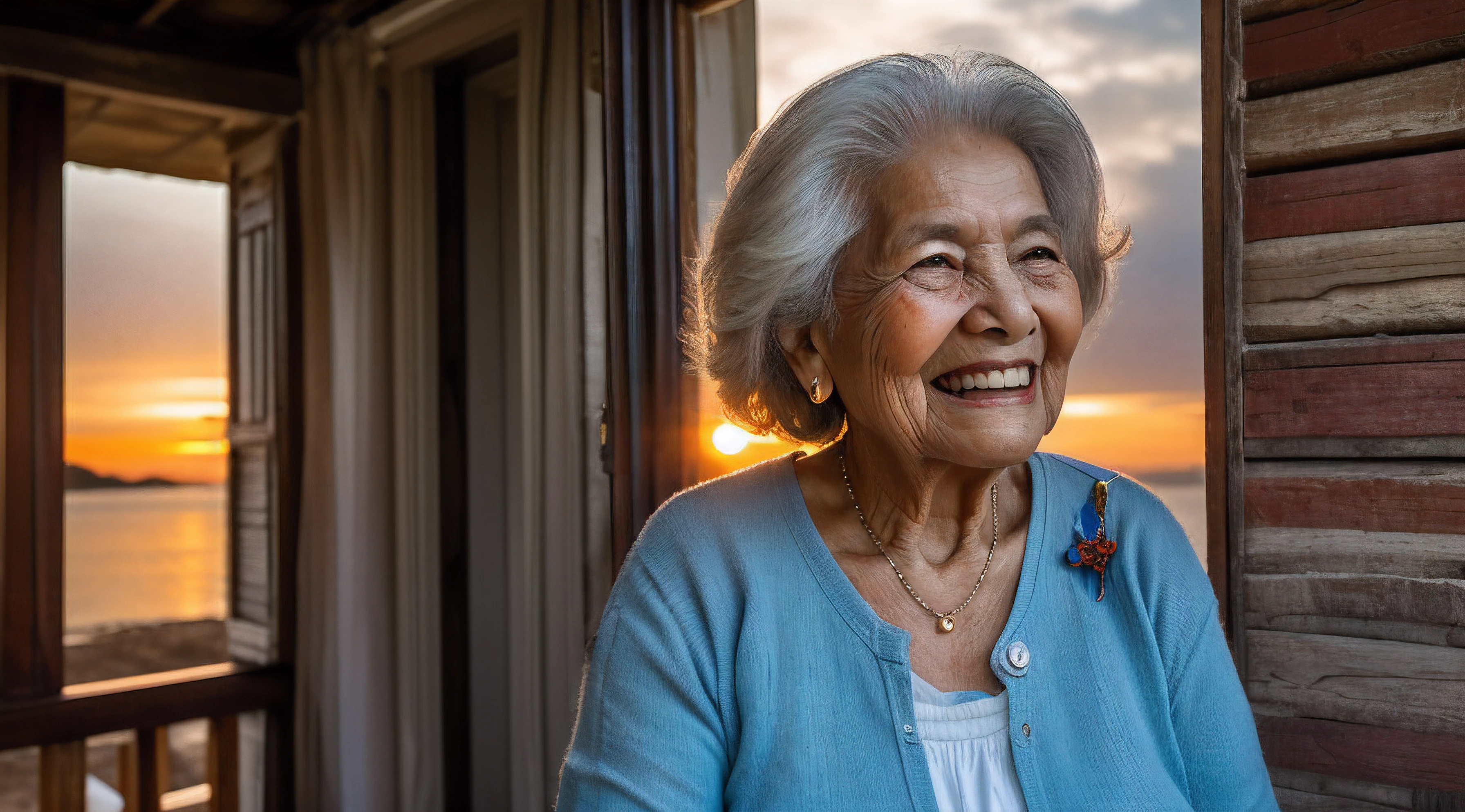 "(((Abuela colombiana alegre en el amanecer junto a una humilde casa muy antigua))) - A captivating photorealistic photograph capturing the joy and serenity of a cheerful Colombian grandmother at sunrise by a very old and humble house. The image should be in high resolution (8K) to showcase every detail of the grandmother's happy expression and her entire body in front of the historic house. Use a 70mm lens to focus on the grandmother and the surroundings, incorporating the vibrant colors of yellow, blue, and red.
The lighting should enhance the warm glow of the sunrise, creating a serene and peaceful atmosphere around the old house. The camera shot should be a full-body shot, allowing the viewer to connect with the grandmother's happiness and the charm of the ancient architecture.
Take inspiration from portrait photographers known for their ability to capture genuine emotions and the beauty of historic settings. The goal is to create a visually captivating photograph that celebrates the joy and serenity of a cheerful Colombian grandmother at sunrise, surrounded by the humble beauty of a very old house."