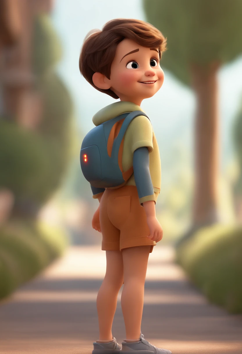 a happy cute ??? standing short hair, vestindo uma fantasia espacial, , fundo branco, barnet, toon, estilo pixar, 3d, desenhos animados, rosto detalhado, asymmetrical 16k