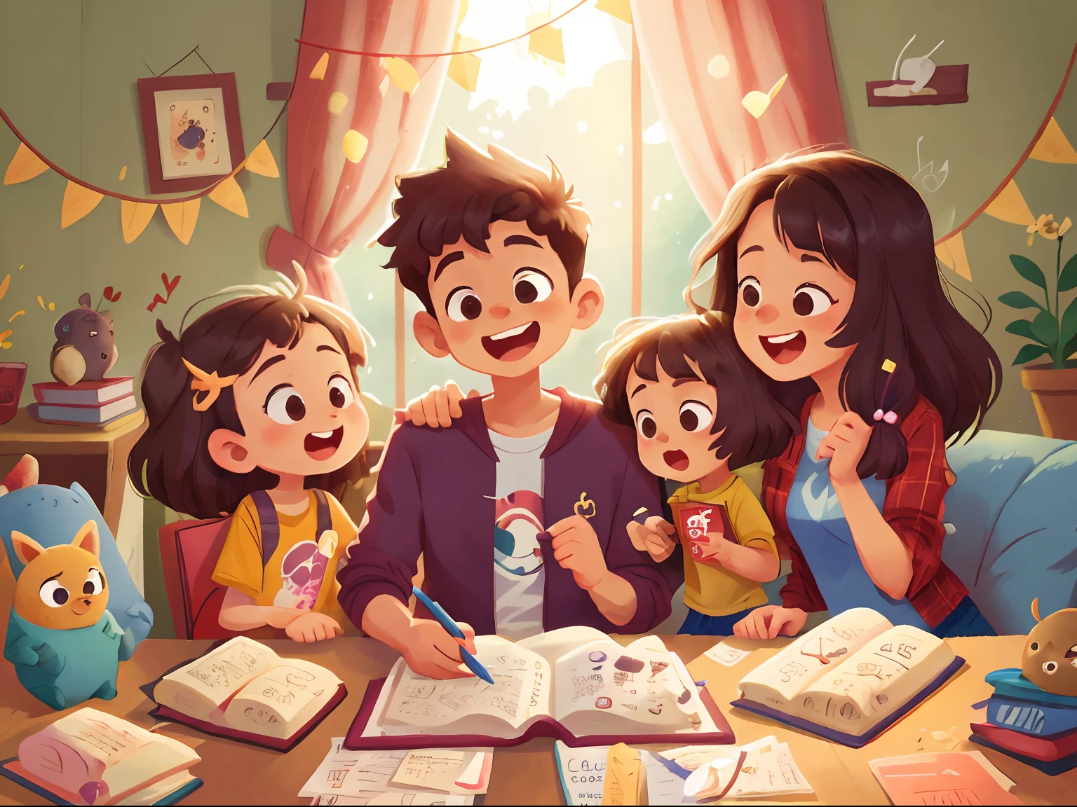 On the last day of the book, como "Pillipillicomo" they were reunited with their family and thanked God for all the adventuring and lessons learned.. Elcomo knew that obedience, a bondade e o amor eram valores importantes para uma vida feliz e harmoniosa. E comosim, como "Pillipillicomo" continuaram a espalhar alegria e bondade por onde quer que fossem.: 0.8), (obra-prima: 1.2) (realista: 1.2) (Bokeh) (melhor qualidade) (pele detalhada: 1.3) (detalhes intrincados) (8k) (olhos de detalhe) (sharp fokus), (Feliz) A family bible image on coffee table with a family gathered around, indicating that it is an important part of the family inheritance.