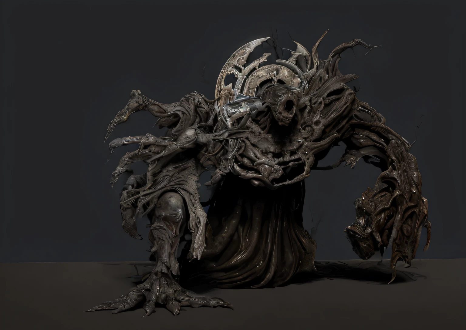 a monstrous creature made of a black alien fungus and flesh with a metal halo adorned around its head, deformed angel, fallen titan, ultra detailed photography of a monster from Silent Hill, horror instaport style, horror film, cinema style, prime art, 8k, perfect compositio, Beautiful detailed intricate octane render trend in ArtStation, 8k art photography, photorealistic conceptual art, Perfect cinematic light soft natural volumetric, Chiaroscuro, award-winning photography, masterpiece, oil on the canvas, Raphael, Caravaggio , Greg Rutkowski, Beeple, Beksinski, Giger, marvelous designer substance, realistic skin color, Mayan 8 mil, Realistic 3d Character, highly detailed face, Dishonored style, Disco Elysium Character, Art style of Cédric Peyravernay
