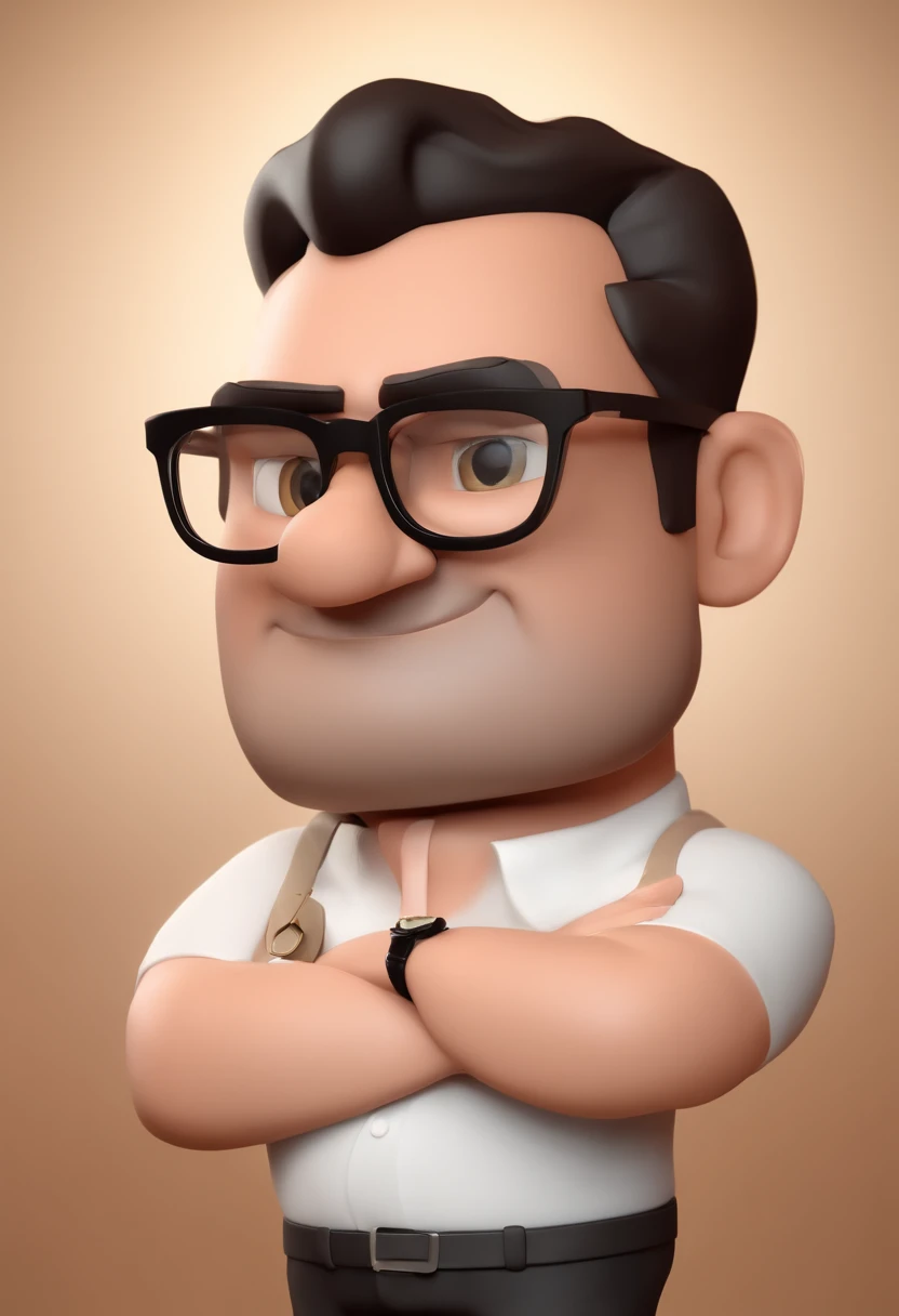 Cartoon character of a 35-year-old man with black glasses, uma camiseta preta e corrente prata, comediante stand-up apresentando em Comedy club, animation character, Caractere estilizado, animation style rendering, 3D estilizado, Arnold Maya render, 3 d render stylized, toon render keyshot, Personagem 3D, Personagem 3D, 3d rendering stylized, 3 d character render, personagem de desenho animado, Personagem de close up, Pose de personagem, (Estilo Pixar) (master part:1.2) (Bokeh) (best quality) (pele detalhada) (textura detalhada) (8k) (argila) (Cinematic lighting) (foco nítido