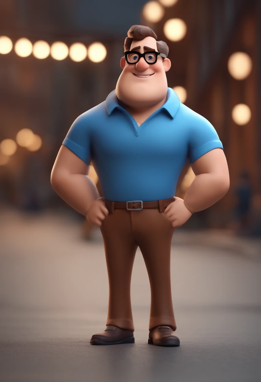 Cartoon character of a man with black glasses and a blue shirt, animation character, Caractere estilizado, animation style rendering, 3D estilizado, Arnold Maya render, 3 d render stylized, toon render keyshot, Personagem 3D, Personagem 3D, 3d rendering stylized, 3 d character render, personagem de desenho animado, Personagem de close up, Pose de personagem, (Estilo Pixar) (master part:1.2) (Bokeh) (best quality) (pele detalhada) (textura detalhada) (8k) (argila) (Cinematic lighting) (foco nítido