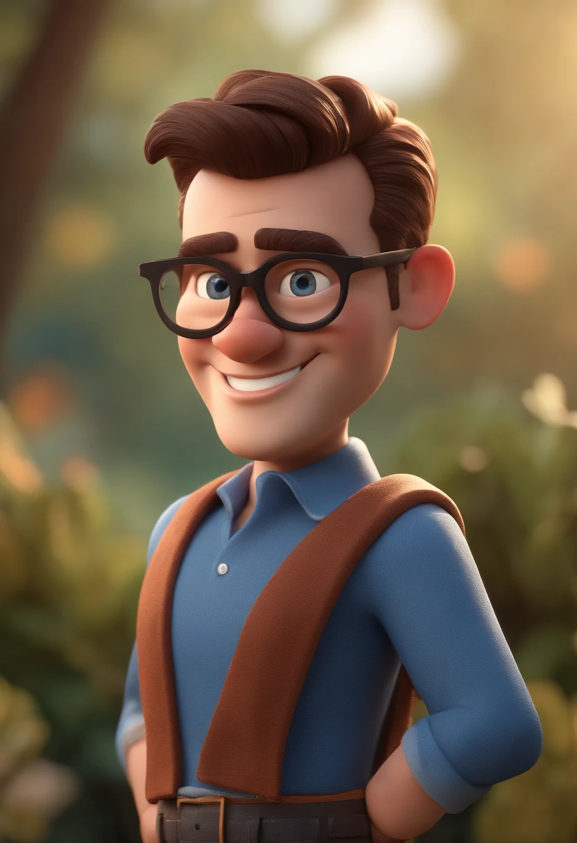 Cartoon character of a man with black glasses and a blue shirt, animation character, Caractere estilizado, animation style rendering, 3D estilizado, Arnold Maya render, 3 d render stylized, toon render keyshot, Personagem 3D, Personagem 3D, 3d rendering stylized, 3 d character render, personagem de desenho animado, Personagem de close up, Pose de personagem, (Estilo Pixar) (master part:1.2) (Bokeh) (best quality) (pele detalhada) (textura detalhada) (8k) (argila) (Cinematic lighting) (foco nítido