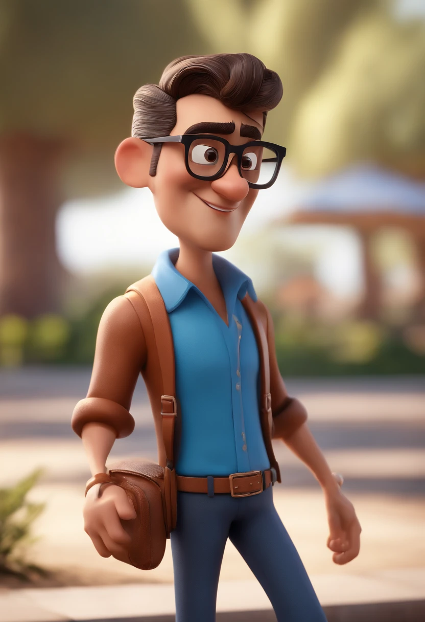 Cartoon character of a man with black glasses and a blue shirt, animation character, Caractere estilizado, animation style rendering, 3D estilizado, Arnold Maya render, 3 d render stylized, toon render keyshot, Personagem 3D, Personagem 3D, 3d rendering stylized, 3 d character render, personagem de desenho animado, Personagem de close up, Pose de personagem, (Estilo Pixar) (master part:1.2) (Bokeh) (best quality) (pele detalhada) (textura detalhada) (8k) (argila) (Cinematic lighting) (foco nítido