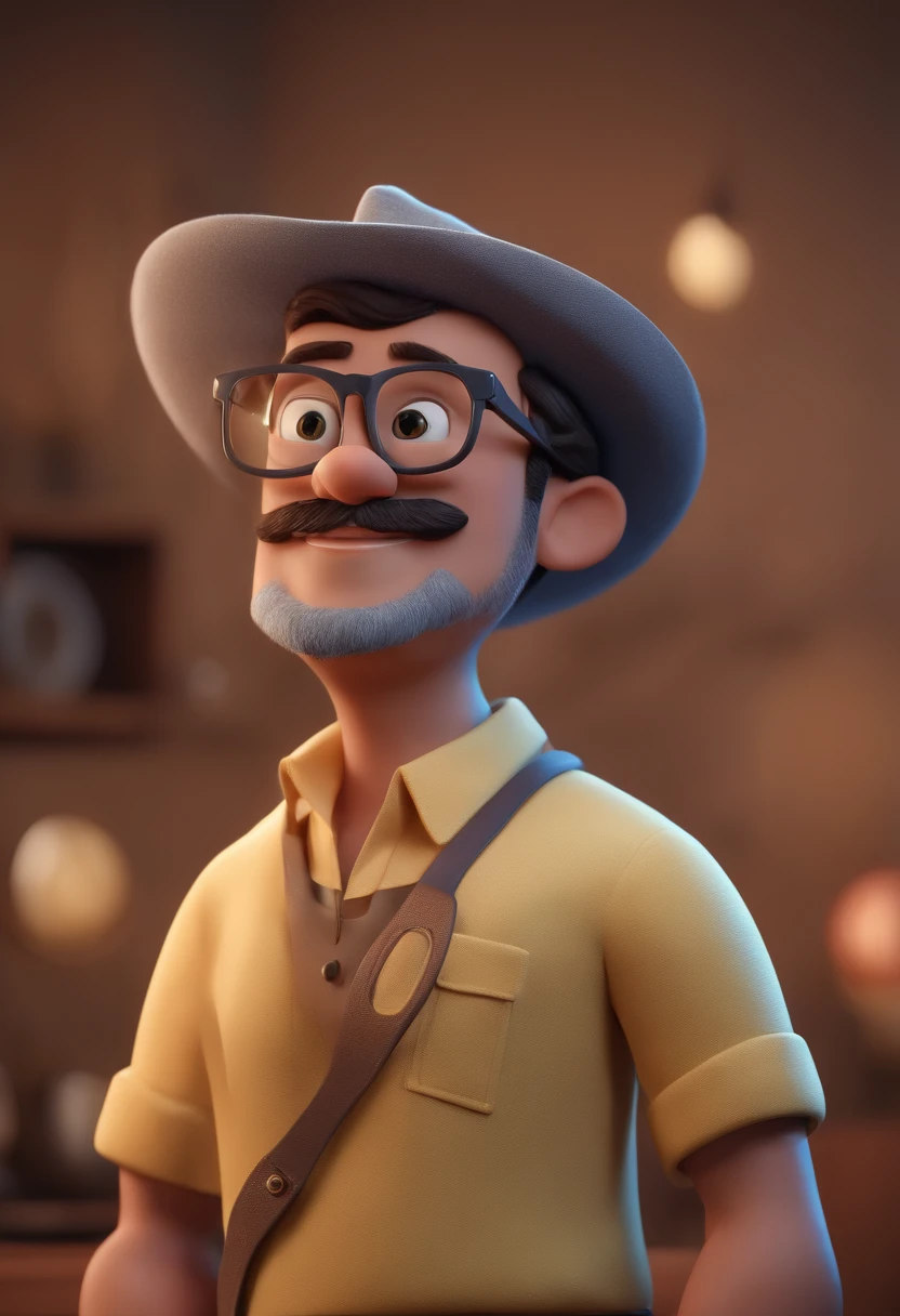 Cartoon character of a man with black glasses and a blue shirt, animation character, Caractere estilizado, animation style rendering, 3D estilizado, Arnold Maya render, 3 d render stylized, toon render keyshot, Personagem 3D, Personagem 3D, 3d rendering stylized, 3 d character render, personagem de desenho animado, Personagem de close up, Pose de personagem, (Estilo Pixar) (master part:1.2) (Bokeh) (best quality) (pele detalhada) (textura detalhada) (8k) (argila) (Cinematic lighting) (foco nítido
