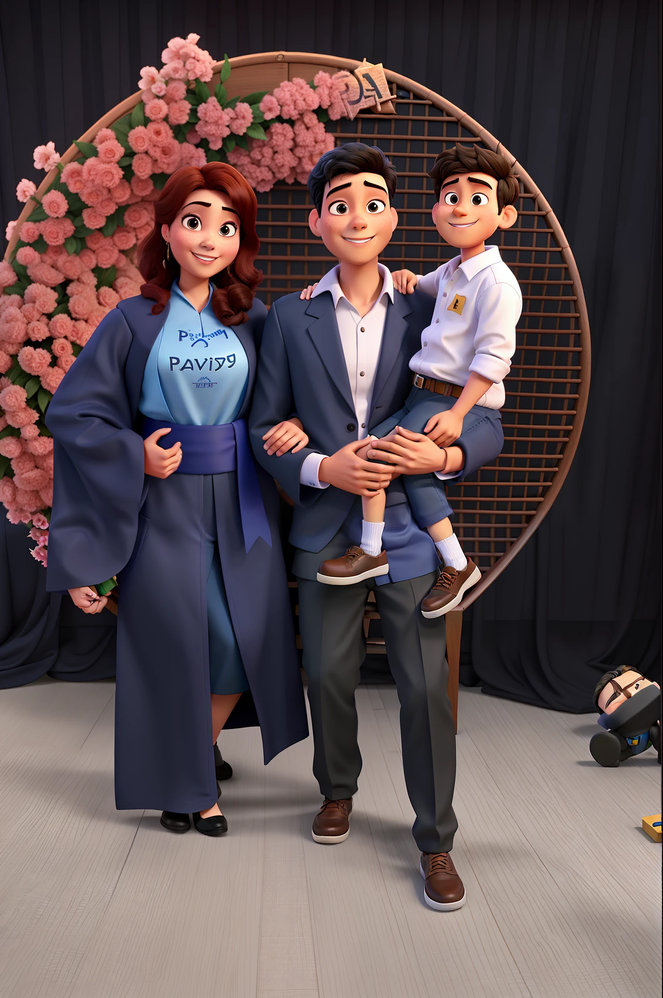 pai, Mother boy on lap in graduation scenario, Disney pixar |