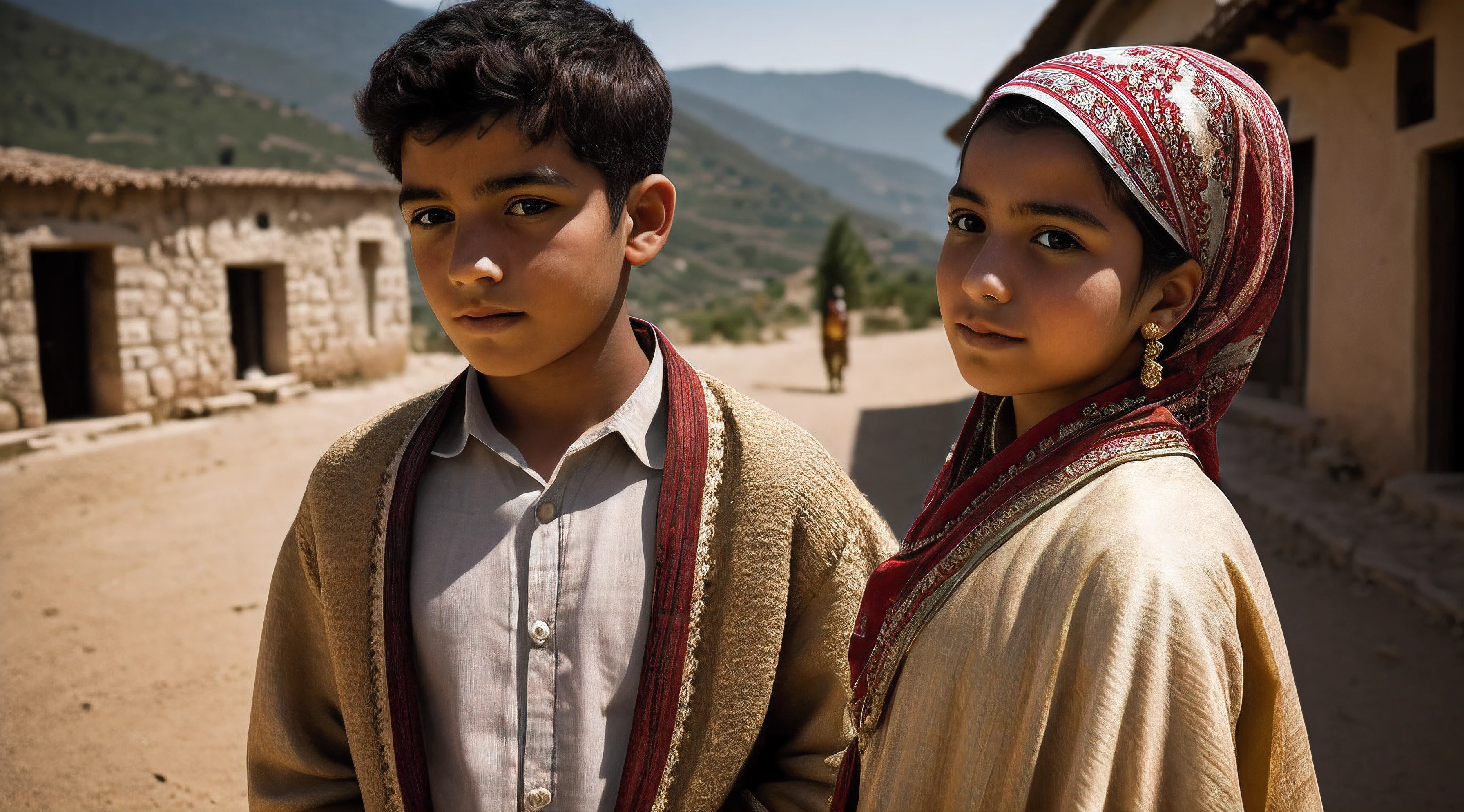 "(((Joven de un pueblo turco))) - A captivating photorealistic photograph capturing the essence of a young person in a picturesque Turkish village. The image should be in high resolution (8K) to showcase every detail of the young individual's traditional Turkish attire and the scenic beauty of the village surroundings. Use a 70mm lens to focus on the young person while also capturing the natural elements of the village.

The lighting should evoke the warm and golden hues of the Turkish countryside, adding a sense of tranquility to the young person's expression. The camera shot should be a medium close-up, allowing the viewer to connect with the youth and the serene environment.

Take inspiration from portrait photographers known for their ability to capture the authenticity and cultural richness of individuals in their native settings. The goal is to create a visually captivating photograph that celebrates the spirit of a young person in a Turkish village."