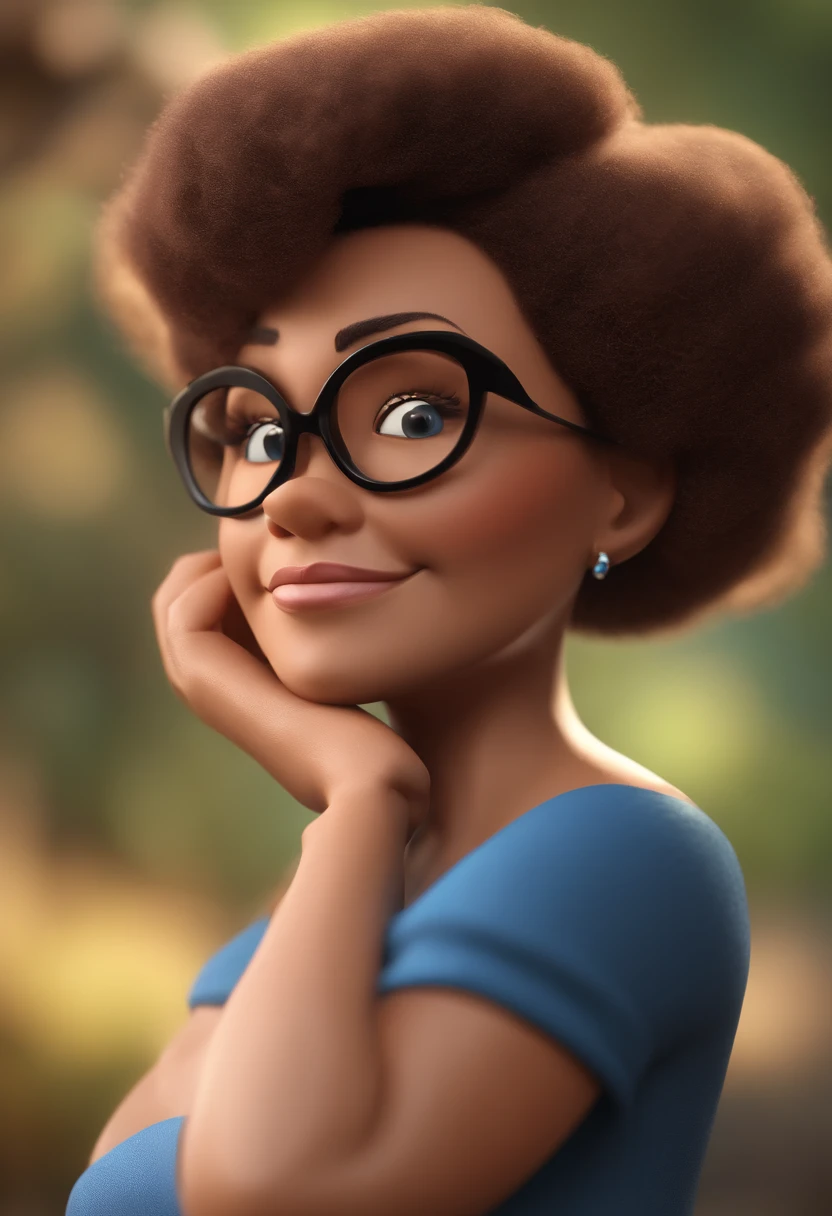 Cartoon character of a woman with black glasses and a blue shirt, animation character, Caractere estilizado, animation style rendering, 3D estilizado, Arnold Maya render, 3 d render stylized, toon render keyshot, Personagem 3D, Personagem 3D, 3d rendering stylized, 3 d character render, personagem de desenho animado, Personagem de close up, Pose de personagem, (Estilo Pixar) (master part:1.2) (Bokeh) (best quality) (pele detalhada) (textura detalhada) (8k) (argila) (Cinematic lighting) (foco nítido