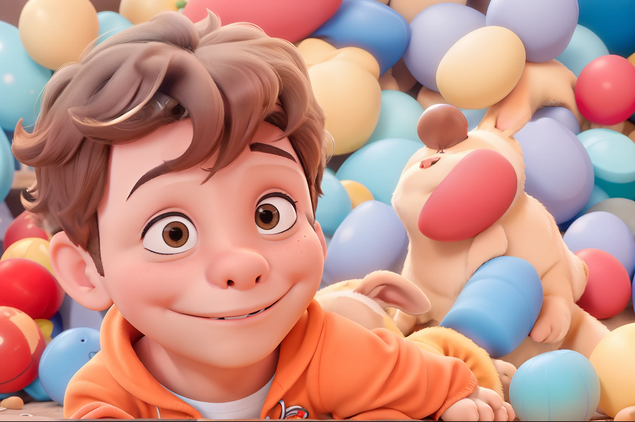 de 4 anos brincando com cachorro, estilo pixar da Disney