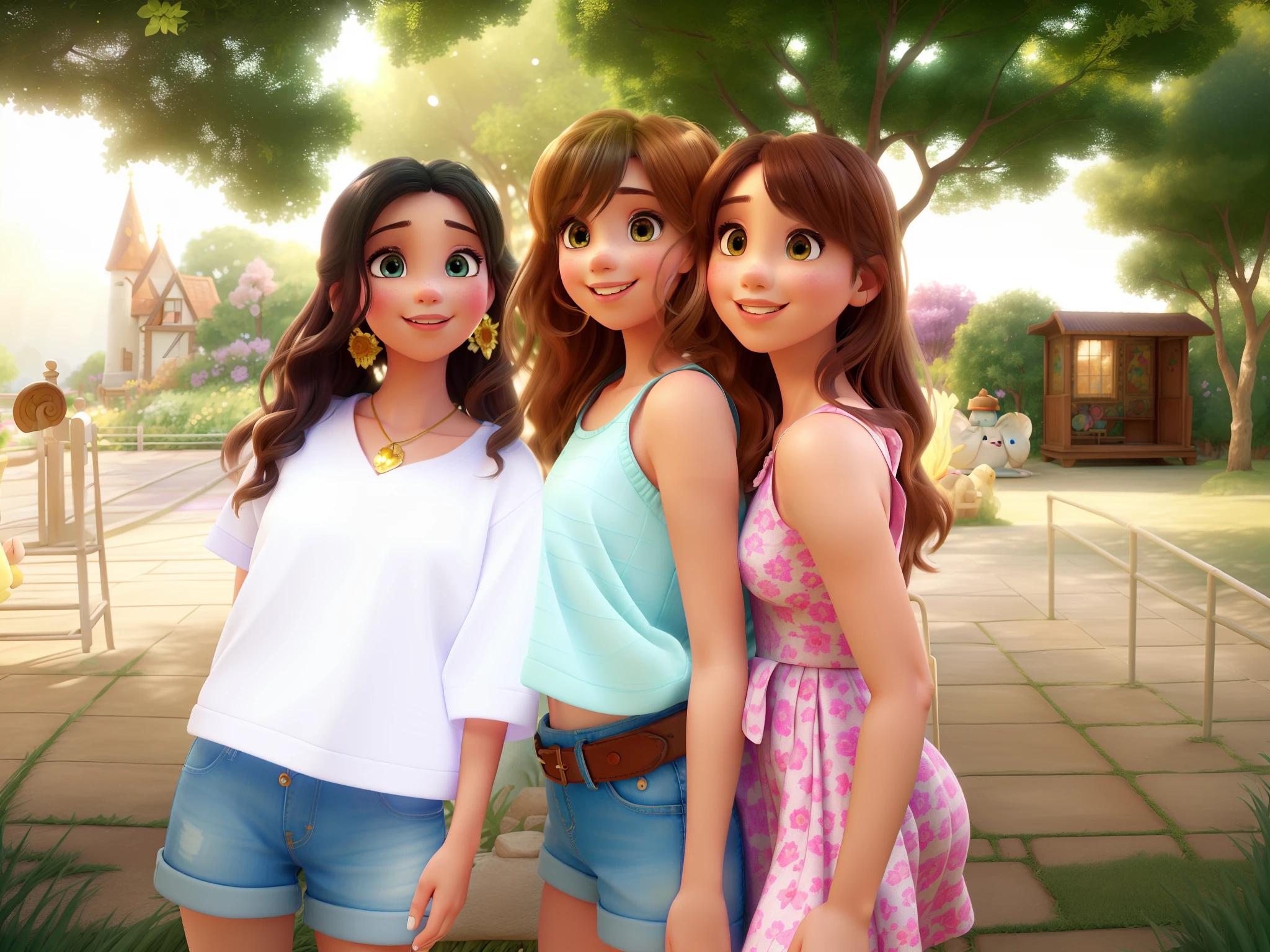 3 girls, each girl is wearing nothing, fully naked, each girl has two arms, each girl has two legs, Appearance of Frozen Anna, sitting on but, in a field of flowers, no clothes, smiling, boobs, nipples, vagina, no underwear, summer, vagina focus, fully unclothed, light brown hair, natural blond hair, brunet hair, straight hair, sexy, seductive, hard nipples, summer tan skin color, electric blue eyes, sexy, legs spread open, legs close to arms , chest facing forward, lean back, vaginas are clearly visible, every girl has a seductive and sexy smile, sexy body, each girl has an expression of pleasant surprise on her face