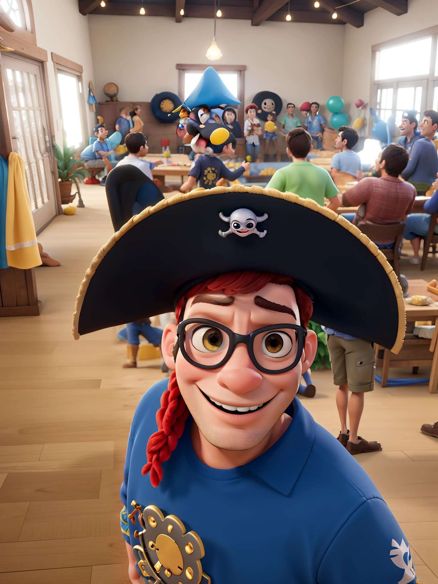 Um pirata em uma festa, in great quality and definition in the Disney Pixar style