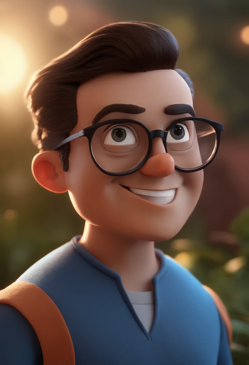 Cartoon character of a man with black glasses and a blue shirt, animation character, Caractere estilizado, animation style rendering, 3D estilizado, Arnold Maya render, 3 d render stylized, toon render keyshot, Personagem 3D, Personagem 3D, 3d rendering stylized, 3 d character render, personagem de desenho animado, Personagem de close up, Pose de personagem, (Estilo Pixar) (master part:1.2) (Bokeh) (best quality) (pele detalhada) (textura detalhada) (8k) (argila) (Cinematic lighting) (foco nítido