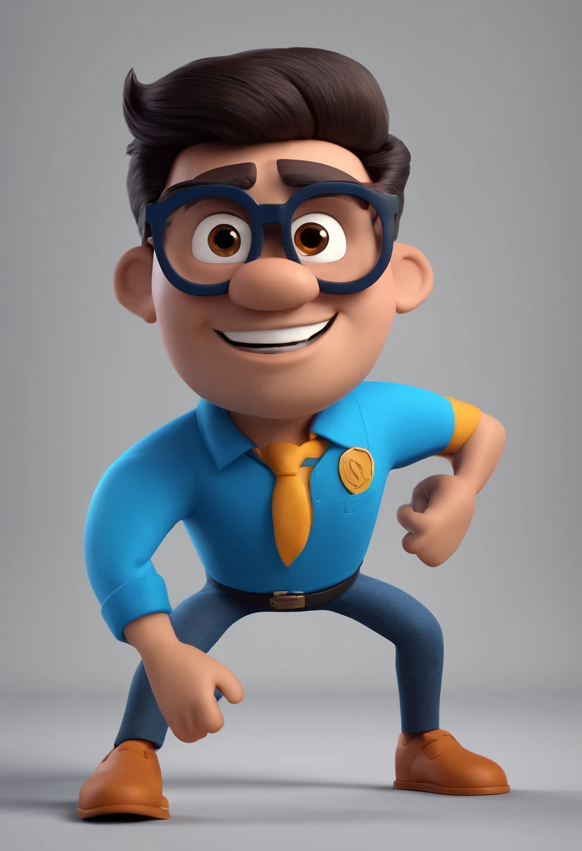 Cartoon character of a man with black glasses and a blue shirt, animation character, Caractere estilizado, animation style rendering, 3D estilizado, Arnold Maya render, 3 d render stylized, toon render keyshot, Personagem 3D, Personagem 3D, 3d rendering stylized, 3 d character render, personagem de desenho animado, Personagem de close up, Pose de personagem, (Estilo Pixar) (master part:1.2) (Bokeh) (best quality) (pele detalhada) (textura detalhada) (8k) (argila) (Cinematic lighting) (foco nítido