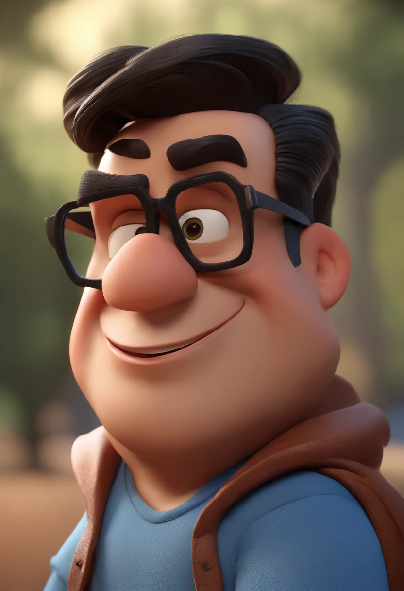 Cartoon character of a man wearing black glasses and a blue shirt, um personagem animado, Caractere estilizado, animation style rendering, 3D estilizado, Arnold Maya render, 3 d render stylized, toon render keyshot, Personagem 3D, Personagem 3D, 3d rendering stylized, 3 d character render, personagem de desenho animado, Personagem de close up, Pose de personagem, (Estilo Pixar) (master part:1.2) (Bokeh) (best quality) (pele detalhada) (textura detalhada) (8k) (argila) (Cinematic lighting) (foco nítido，Senta e vaza a parte superior do corpo