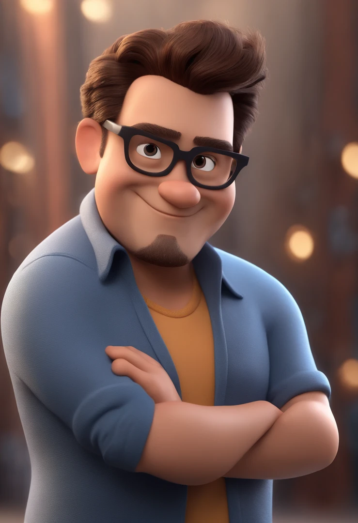 Cartoon character of a man with black glasses and a blue shirt, animation character, Caractere estilizado, animation style rendering, 3D estilizado, Arnold Maya render, 3 d render stylized, toon render keyshot, Personagem 3D, Personagem 3D, 3d rendering stylized, 3 d character render, personagem de desenho animado, Personagem de close up, Pose de personagem,  (Estilo Pixar) (master part:1.2) (Bokeh) (best quality) (pele detalhada) (textura detalhada) (8k) (argila) (Cinematic lighting) (foco nítido