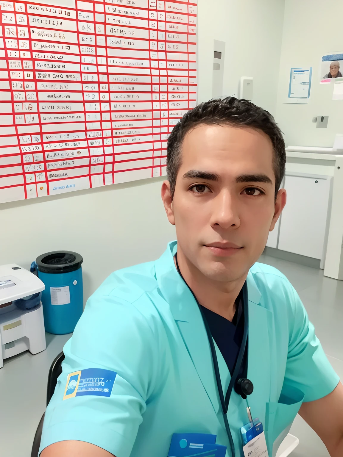 arafed male in a blue scrub suit sitting at a desk, icaro carvalho, david rios ferreira, edu souza, doctor, medical doctor, Henry Alvim Correa, local conspirologist, by Gina Pellón, ástor alexander, by Luis Miranda, joseph moncada, by Amelia Peláez, andrea rocha