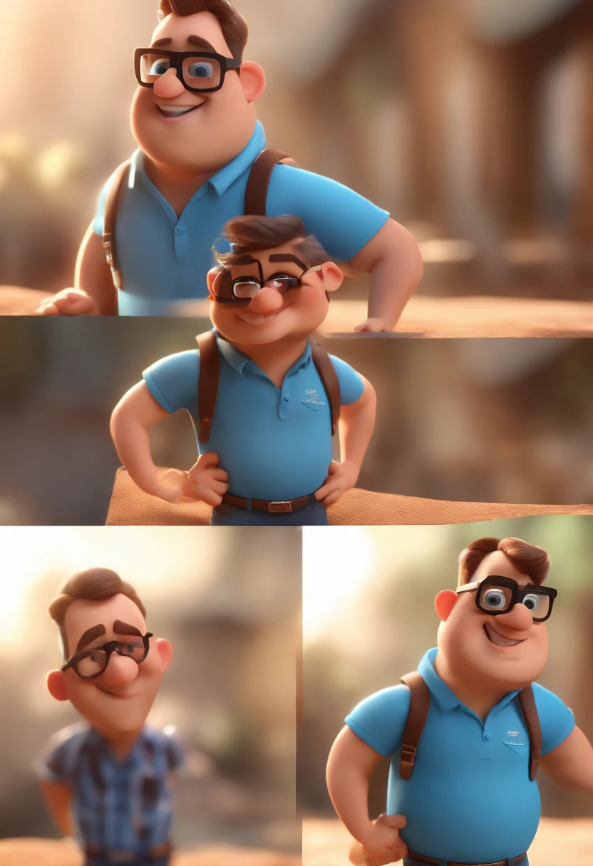 Cartoon character of a man with black glasses and a blue shirt, animation character, Caractere estilizado, animation style rendering, 3D estilizado, Arnold Maya render, 3 d render stylized, toon render keyshot, Personagem 3D, Personagem 3D, 3d rendering stylized, 3 d character render, personagem de desenho animado, Personagem de close up, Pose de personagem, (Estilo Pixar) (master part:1.2) (Bokeh) (best quality) (pele detalhada) (textura detalhada) (8k) (argila) (Cinematic lighting) (foco nítido